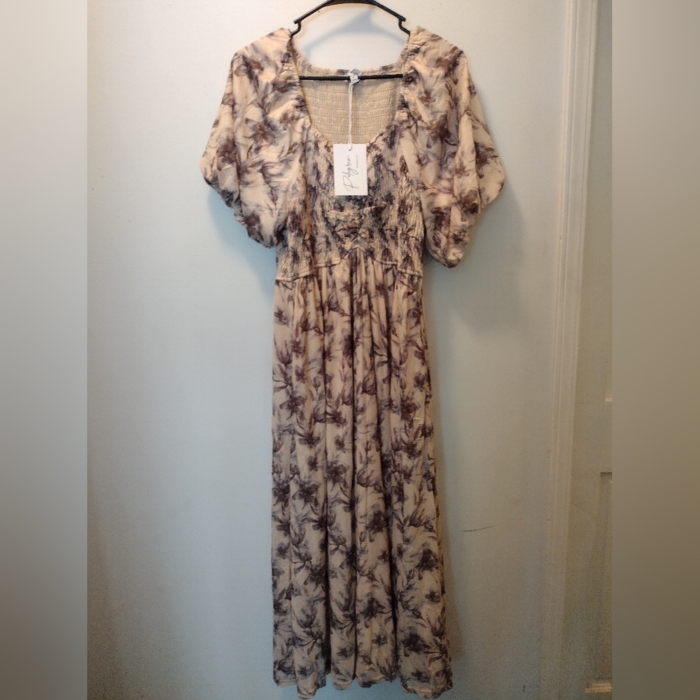 Polagram Cream Maxi Dress with Brown Floral Print